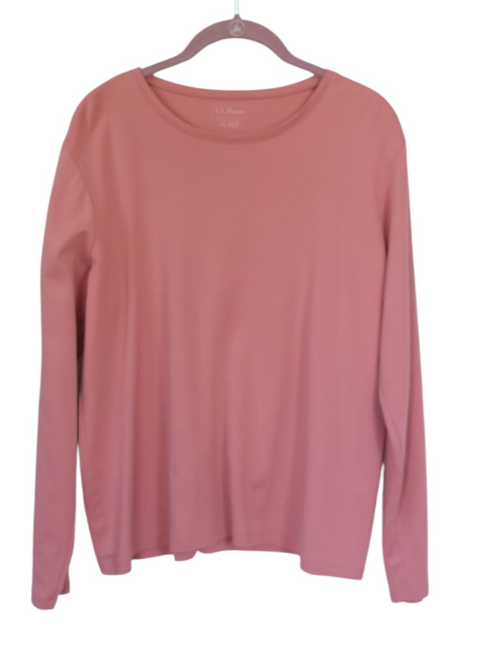 L.L. Bean Salmon Pink Cotton Crewneck Long Sleeve Tee XL Soft Coastal Basic
